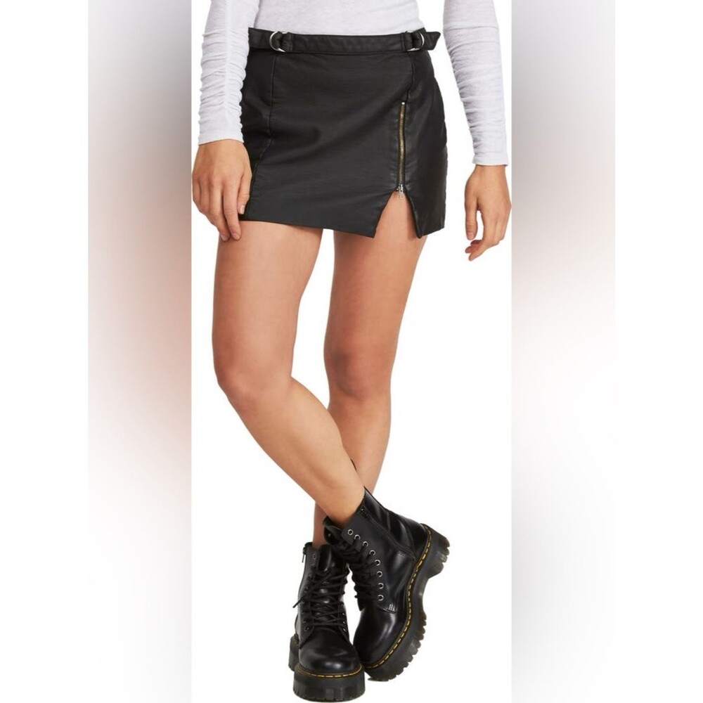 Free People Midnight Magic Cyber Grunge Black Faux Leather Mini Skirt Gothic 6